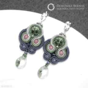 Green forest II soutache - kolczyki bernas, srebro, swarovski, kobaltowy, wiszące