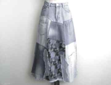 Długa patchworkowa spódnica jeans, recycled r 40 42 anita palmer art jeansowa