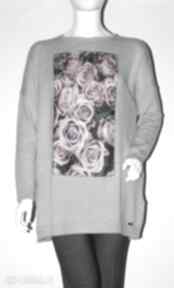 Tunika, sweter oversize swetry bellafeltro kwiaty, róże, dzianina, sweterek