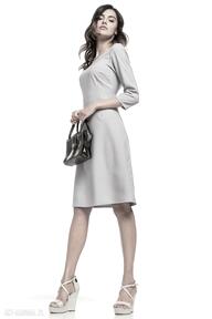 Taliowana sukienka z tkaniny rękawem 3 4, t265, szary tessita wyjątkowo, elegancka, zaszewki