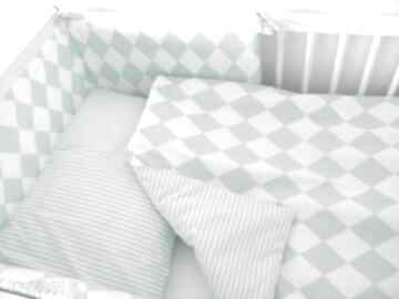 Ochraniacz do łóżeczka miętowy - romby paski pokoik dziecka betulli, styl