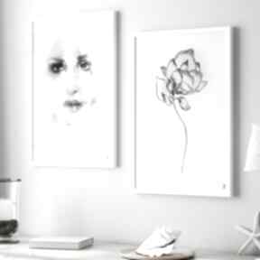 Zestaw - 50x70 cm kobieta i kwiat 81 futuro design plakatów, czarno białe plakaty, plakat