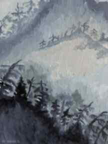 Obraz olejny pejzaż góry mgle salonu obrazy zamówienie malarstwo