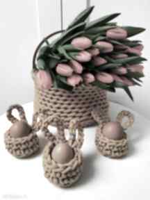 Zestaw kosz wielkanocny 4 holdery na jajko dekoracje babemi love - musztardowe, kieliszek
