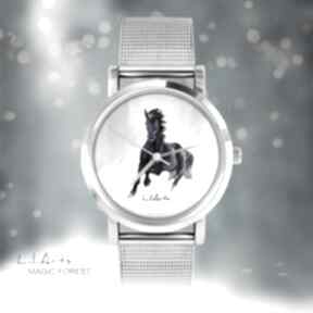 Pomysł na upominki! Zegarek, czarny magic forest zegarki lili arts koń, bransoletka, prezent
