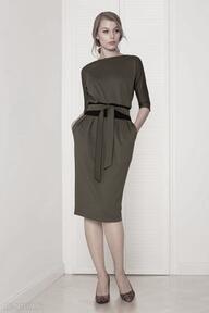Sukienka mono khaki ciemny kasia miciak design, uniwersalna, dobiura, dopasowana, elegancka