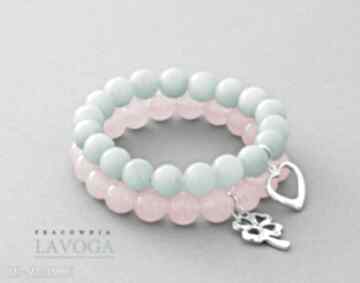 Mint pink jade set zawieszka jadeit serce koniczynka zestaw