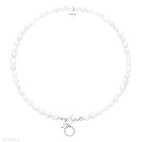 Srebrny naszyjnik z naturalnych pereł ozdobnym kółeczkiem sotho perły, masywny, elegancki