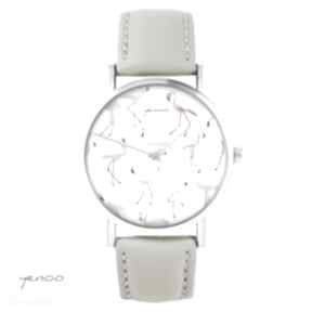 yenoo - flamingi beżowy, zegarki zegarek, skórzany, pasek, flaming, ptak, prezent
