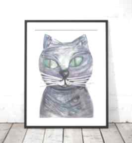 Kot rysunek A4, bajkowy obrazek z kotem, grafika do domu, dekoracja dziecięcego pokoju annasko