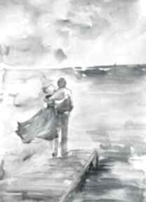 "morze i ty" akwarela artystki adriany laube - miłość, zakochani, nad morzem art, para