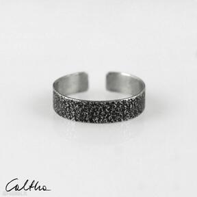 Piasek - srebrna obrączka 1900 -40 caltha pierścionek, regulowany minimalistyczna biżuteria