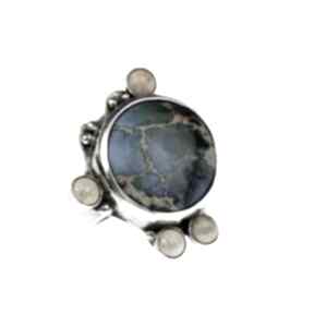 A598 pierścionek srebrny z jaspisami artseko, niebieski, na prezent, ręczny