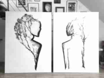 Zestaw 2 obrazów na płótnie 135x180 cm art krystyna siwek obraz do salonu, grafika czarno biała