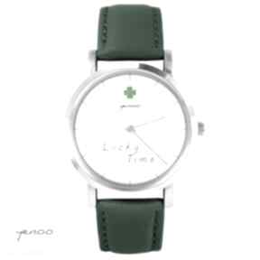 time, skórzany, zielony zegarki yenoo zegarek, bransoletka, lucky, koniczynka, prezent