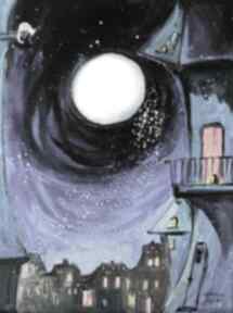 "niebieska noc" obraz akrylowy na płótnie 40x30cm artystki adriany laube - noc, księżyc