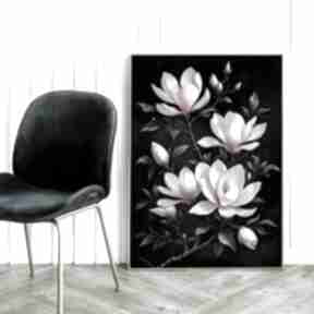 Plakat botaniczny kwiaty magnolia kobiecy - format 50x70 cm plakaty hogstudio, do sypialni