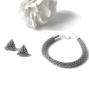 Triangle set - komplet biżuterii w kolorze ciemnego srebra pracownia lawre toho, koralikowa