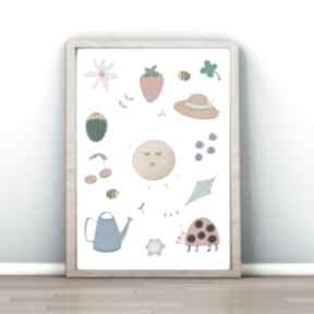 kolorowy plakat ilustracja do pokoju dziecka księżyc plakaty ohmagdaart lato, biedronka