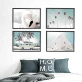 Zestaw 30x40, 4 części, lato, wakacje, widoki set9 plakaty raspberryem palmy, plaża morze