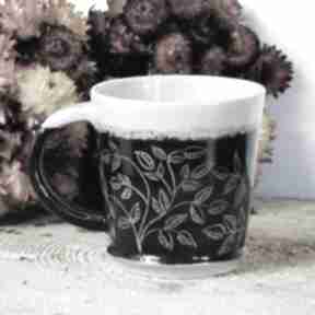 Kubek ceramiczny sgraffito liść ceramika monamisa, kubki, na prezent, do kawy