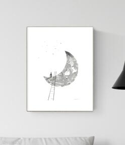 Grafika A4 malowana ręcznie, abstrakcja, styl skandynawski, czarno biała, 2822934 art krystyna