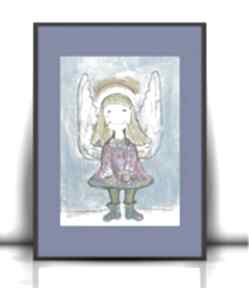 Aniołek dekoracja do pokoju dziewczynki, akwarela z aniołkiem, anioł obrazek A4, rysunek pokoik