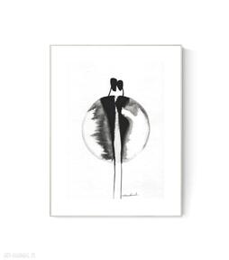 Grafika A4 malowana ręcznie, abstrakcja, styl skandynawski, czarno biała, 2985904 art krystyna