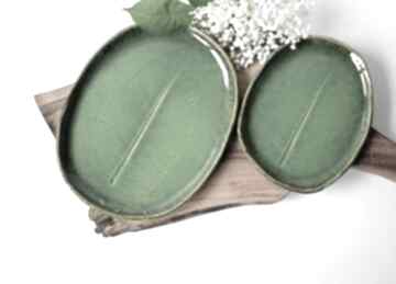 Zestaw ceramiczny - patera talerz dekoracyjny 2 szt ceramika tyka - talerzyk liść - prezent