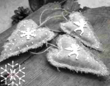 Lniane zawieszki dekoracje świąteczne jaga11 serce, anioł, len