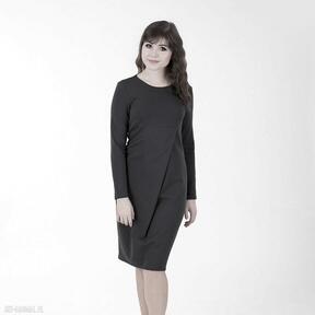 Liza sukienka efektowną zakładką ciemno szara rozmiar lalu midi