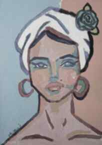 Obraz kobieta w turbanie carmenlotsu do salonu, obrazy na zamówienie, malarstwo ekspresjonizmu