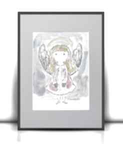 Aniołek obrazek, akwarela, z aniołkiem, mały rysunek, ilustracja annasko malowany ręcznie