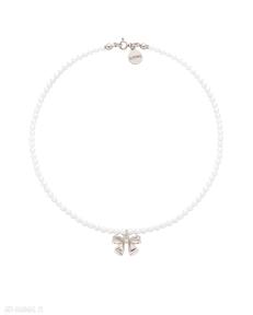 Naszyjnik z białych pereł swarovski® crystal z kokardką z różowego złota