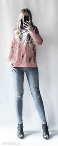 Sweter, bluza z kapturem boho swetry bellafeltro elegancki, w pióra, oversize