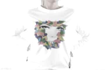 Bluzka organic white nadruk autorski - moja twarz" trzyforu, płaszcz, sukienka, bluza, dres