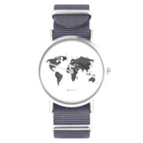 świata fioletowy, nylonowy zegarki yenoo zegarek, pasek, typ militarny, mapa, świat