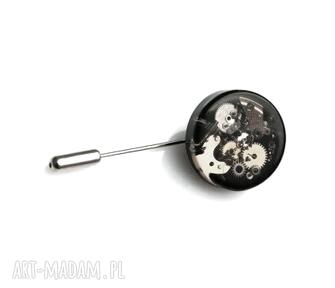 mechanical black męska drobiny czasu pin, trybiki, żywica, unikat, prezent