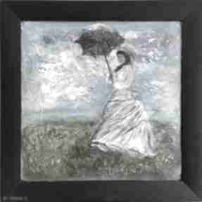 z parasolką dekoracje marie lou obraz kobieta, niebo, impresjonizm, łąka