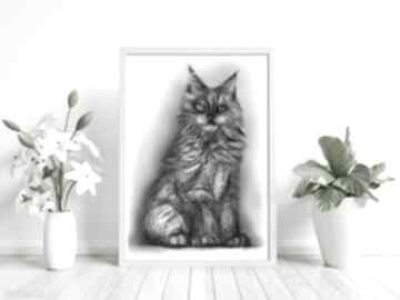 Meine coon kot plakat grafika dekoracje toja dorota, z kotem, na ścianę, rysunek w ramkę, duży
