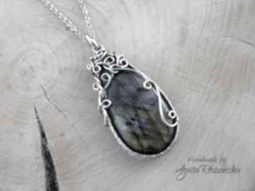 Wisiorek z labradorytem, wire wrapping wisiorki agata rozanska, stal chirurgiczna