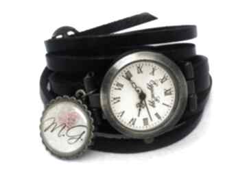 Walentynkowe inicjały - zegarek bransoletka na skórzanym pasku zegarki eggin egg, prezent