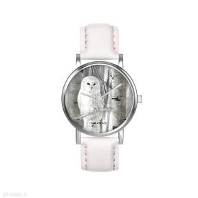 mały - biała, pudrowy róż zegarki yenoo zegarek, skórzany pasek, sowa, dziecięcy, dla niej