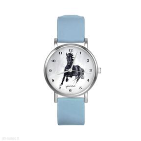 Zegarek mały - czarny koń, cyfry silikonowy, niebieski zegarki yenoo, pasek, dziecięcy