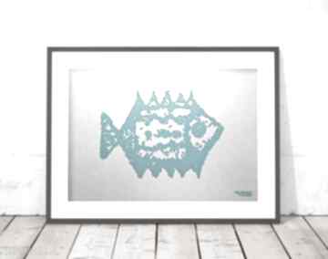 Grafika z rybką - ryba plakat, na ścianę, obraz annasko plakaty, minimalizm, marine, morze