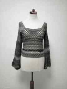 Ażurowy sweter w szarościach S m swetry barska, szary elegancki na prezent, oryginalny