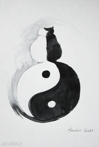 "kocie ogony - miłość w równowadze" akwarela artystki laube symbol yin i adriana art yang, koty