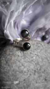 Turmalin czarny obsydian srebrzysty pierścionek srebro 24k złoto jolanta krawiec, podwójny