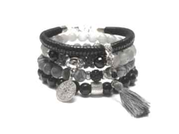 Glamour black grey vol set agaty onyksy jaspisy skóra chwost