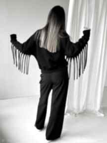 Verona black sweatshirt bohemian soul bluza damskie, z frędzlami - odzież boho